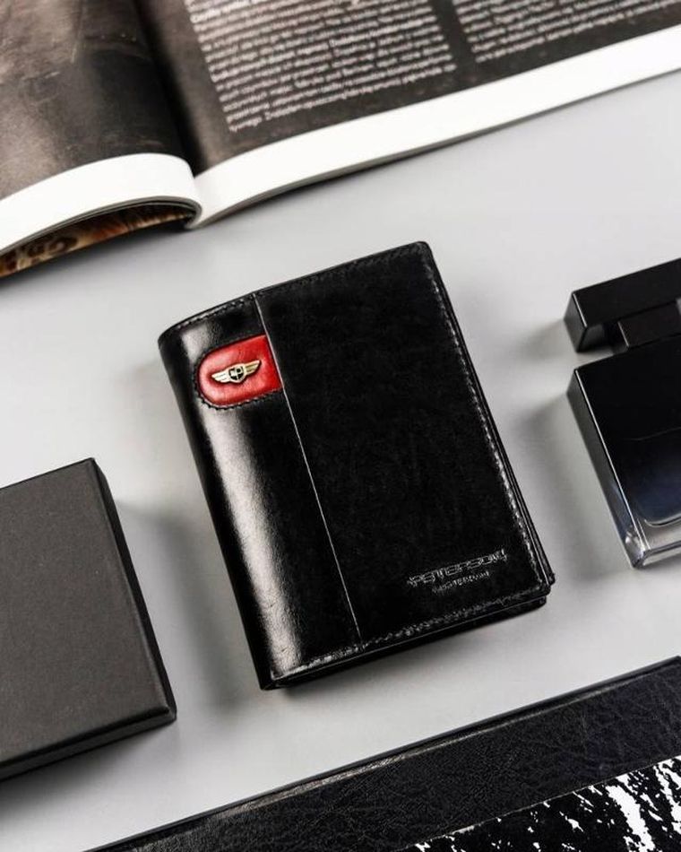 Portfel, czarny, skórzany, Peterson