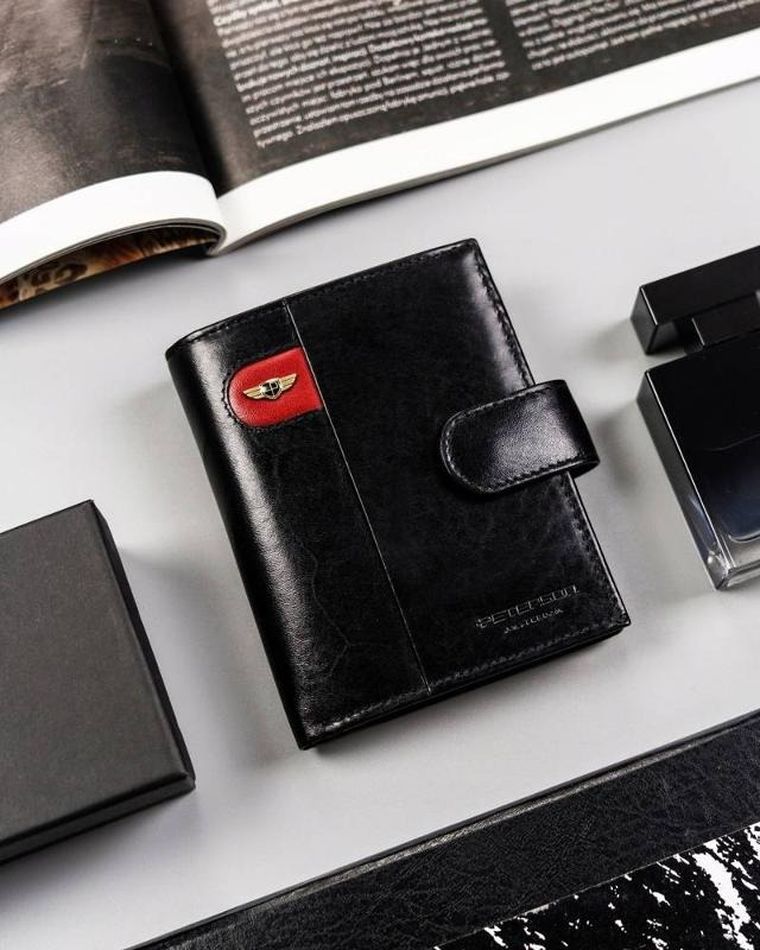 Portfel, czarny, skórzany, Peterson