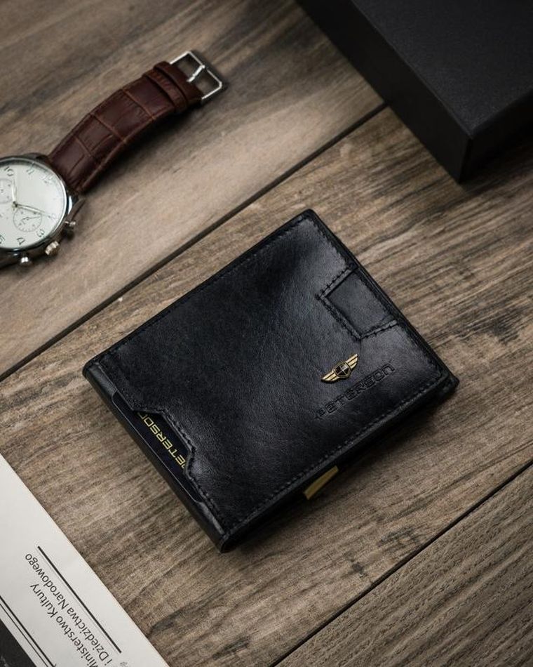 Portfel, czarny, skórzany, Peterson