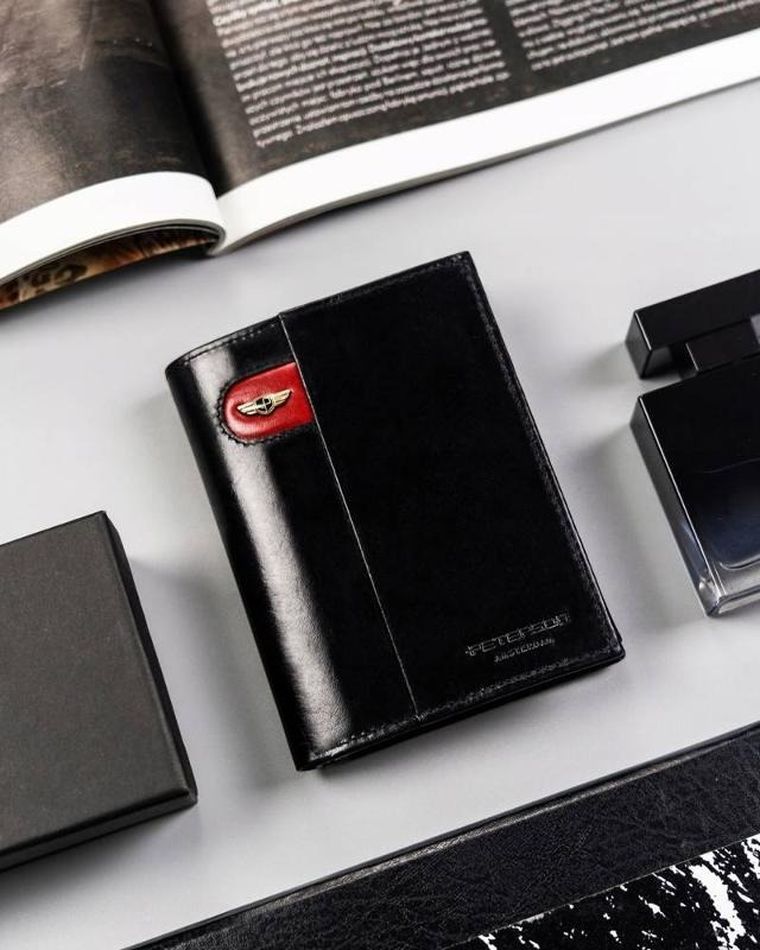 Portfel, czarny, skórzany, Peterson