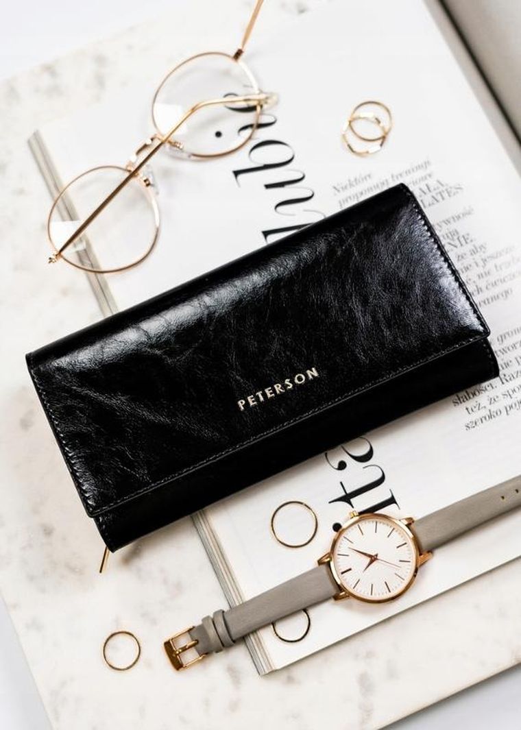 Portfel, czarny, skórzany, Peterson