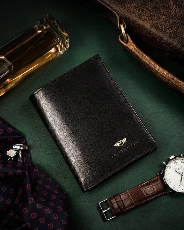 Portfel, czarny, skórzany, RFID, Peterson