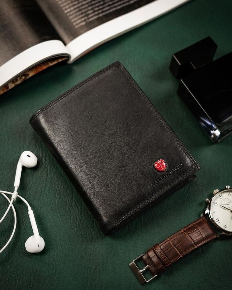 Portfel, czarny, skórzany, RFID, Peterson