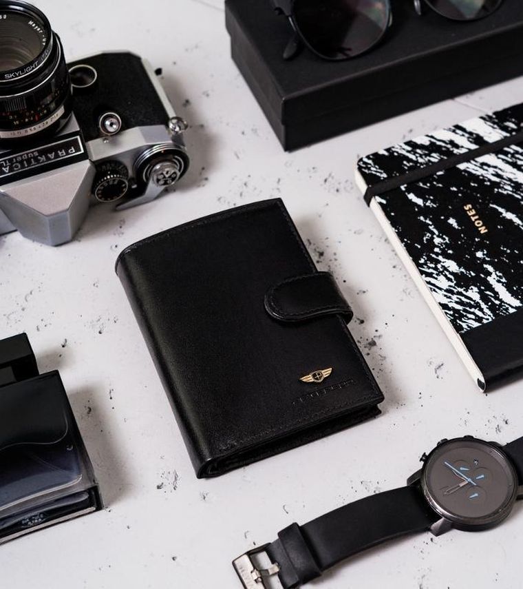 Portfel, czarny, skórzany, RFID, Peterson