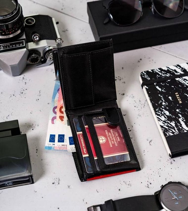 Portfel, czarny, skórzany, RFID, Peterson