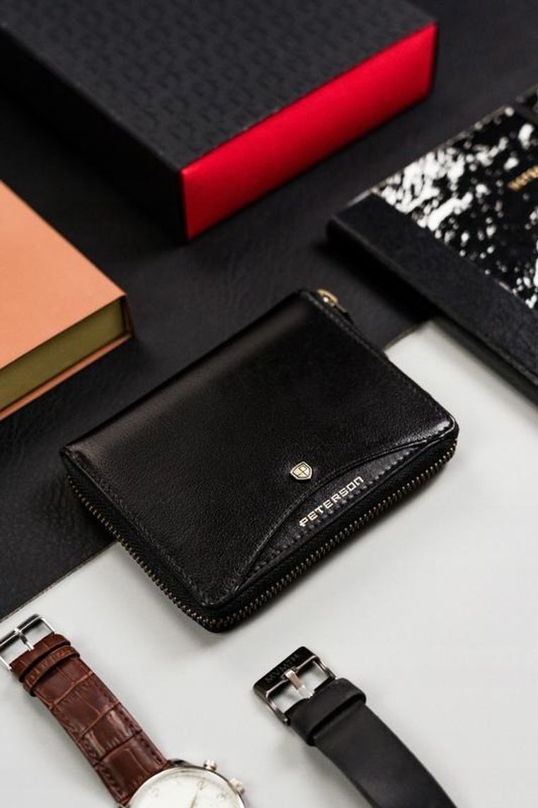 Portfel, czarny, skórzany, RFID, Peterson