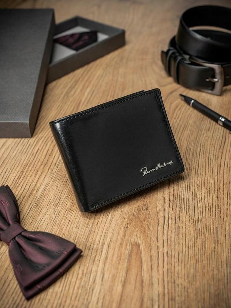 Portfel, czarny, skórzany, RFID, Pierre Andreus
