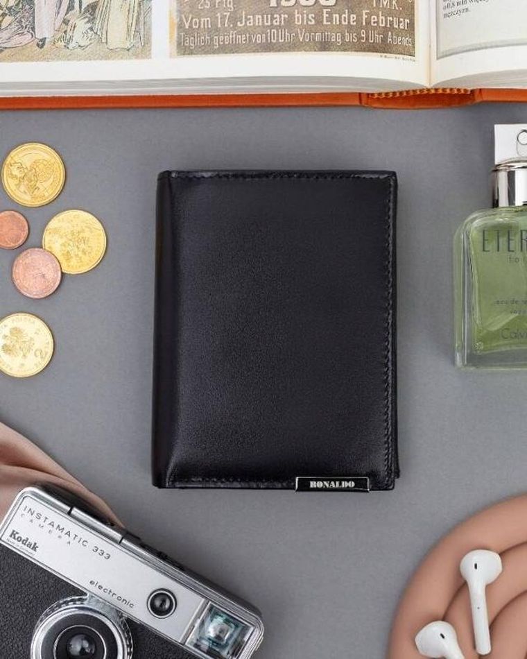 Portfel, czarny, skórzany, RFID, Ronaldo