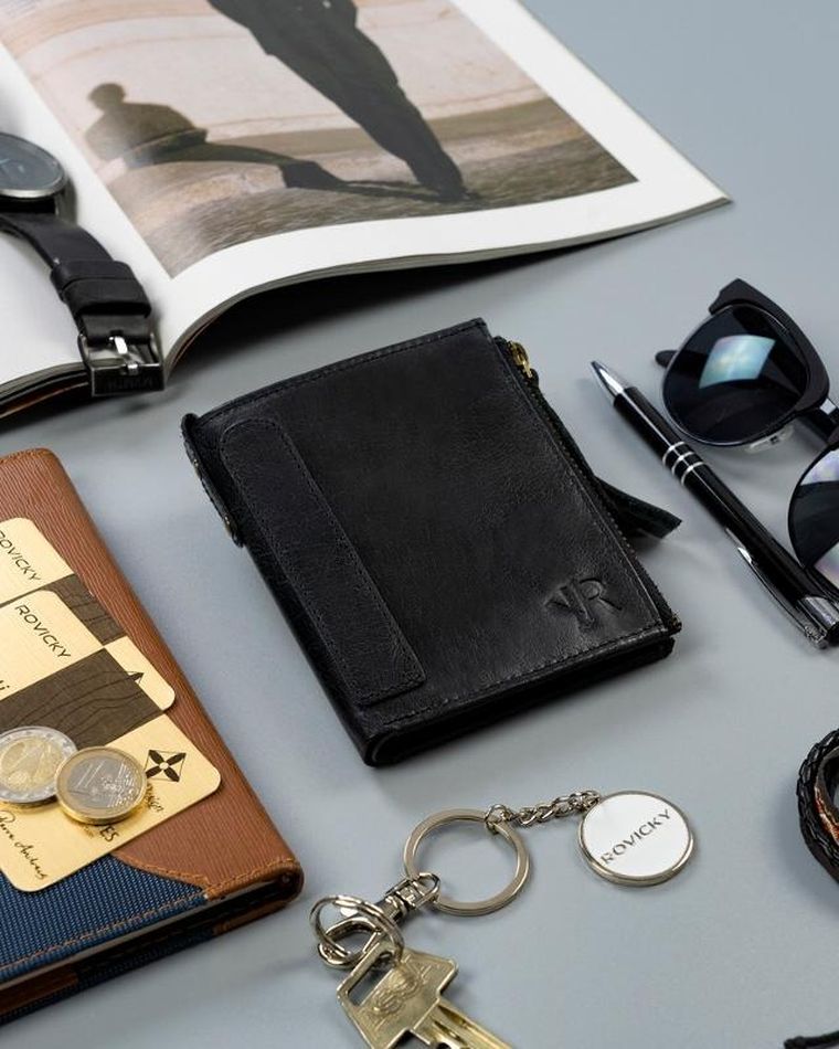 Portfel, czarny, skórzany, RFID, Rovicky
