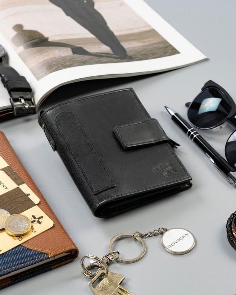 Portfel, czarny, skórzany, RFID, Rovicky