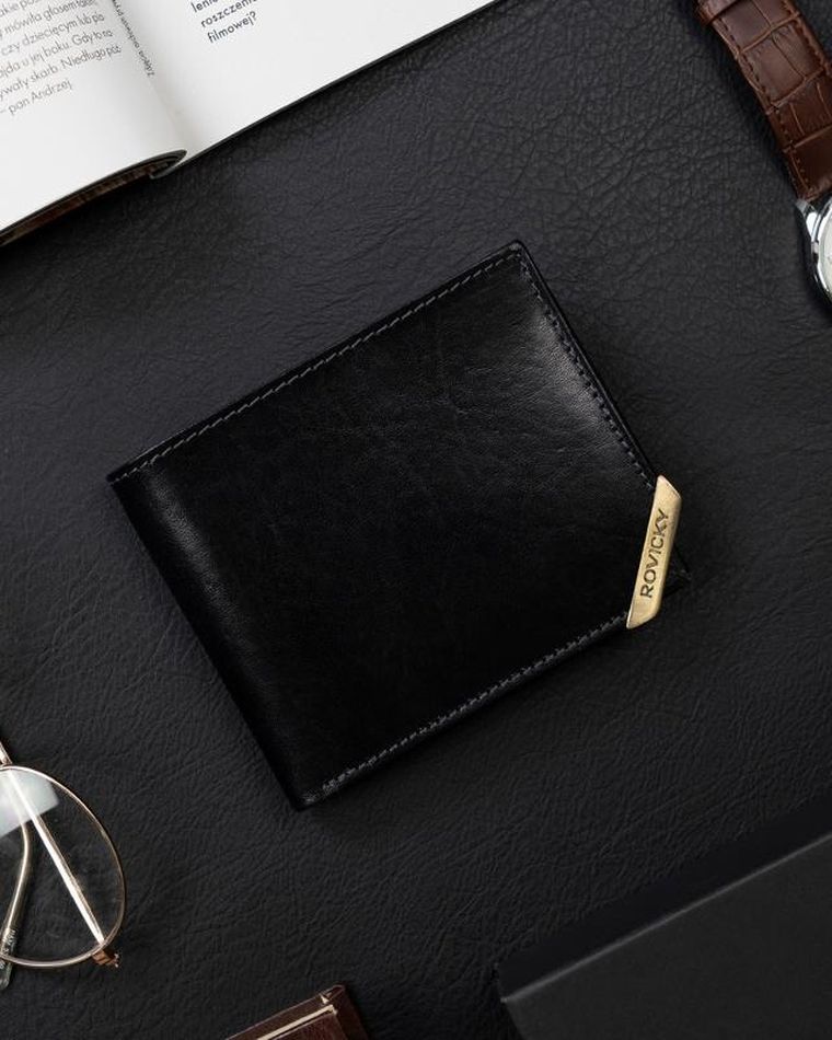 Portfel, czarny, skórzany, RFID, Rovicky