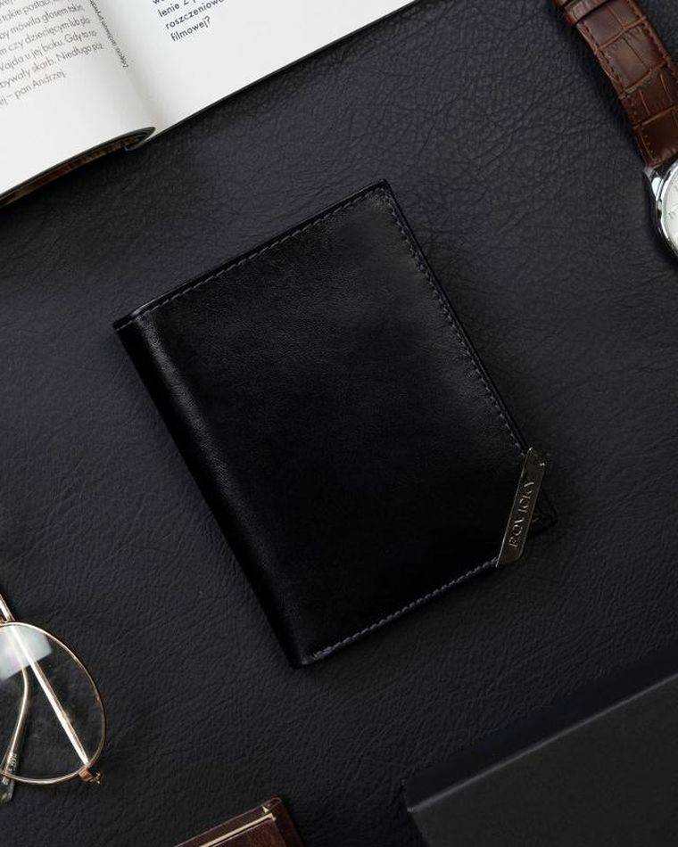 Portfel, czarny, skórzany, RFID, Rovicky