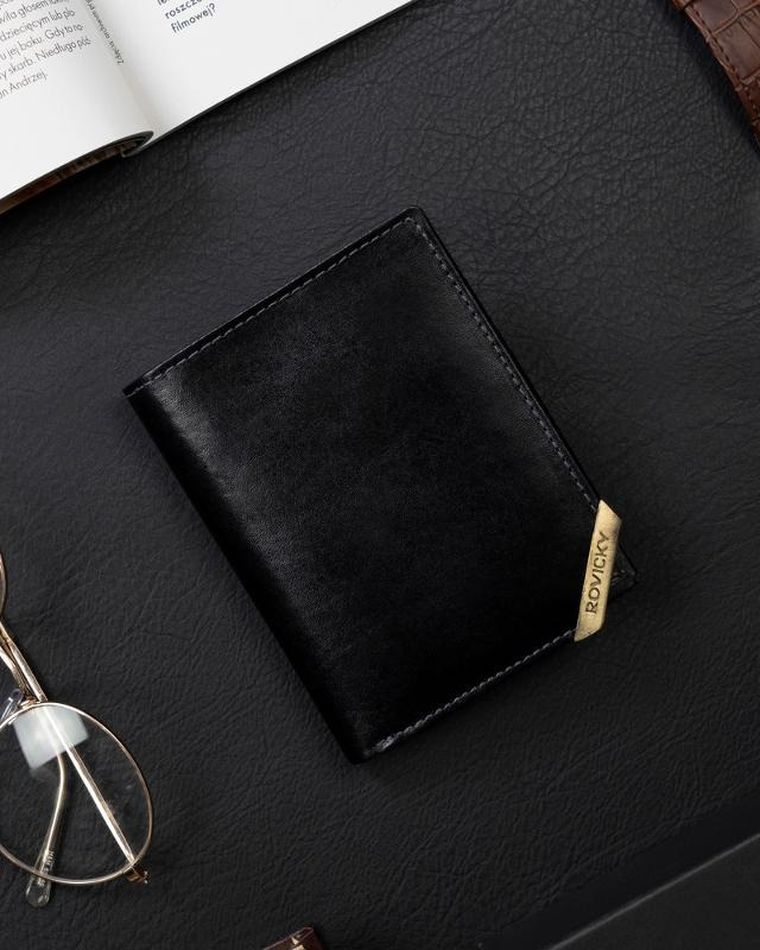 Portfel, czarny, skórzany, RFID, Rovicky