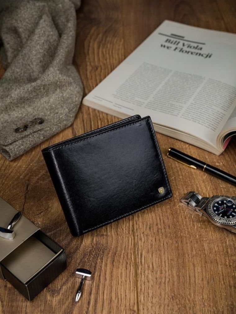 Portfel, czarny, skórzany, RFID, Rovicky