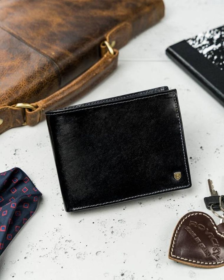 Portfel, czarny, skórzany, RFID, Rovicky