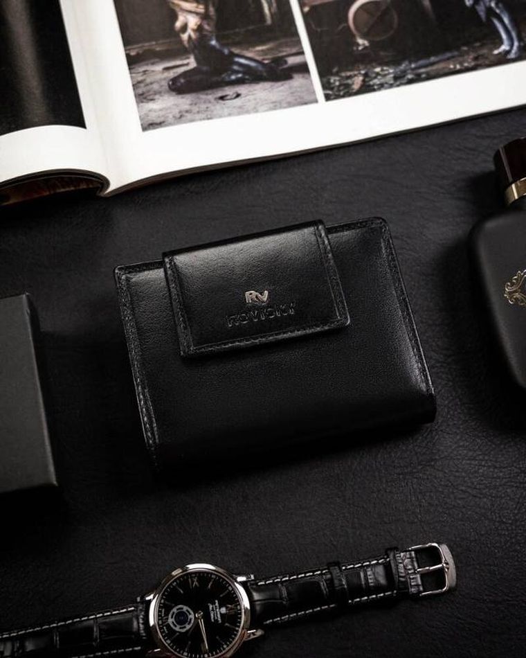Portfel, czarny, skórzany, RFID, Rovicky