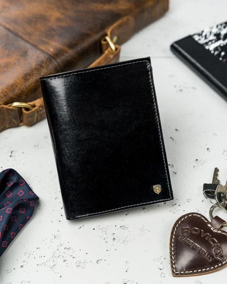 Portfel, czarny, skórzany, RFID, Rovicky