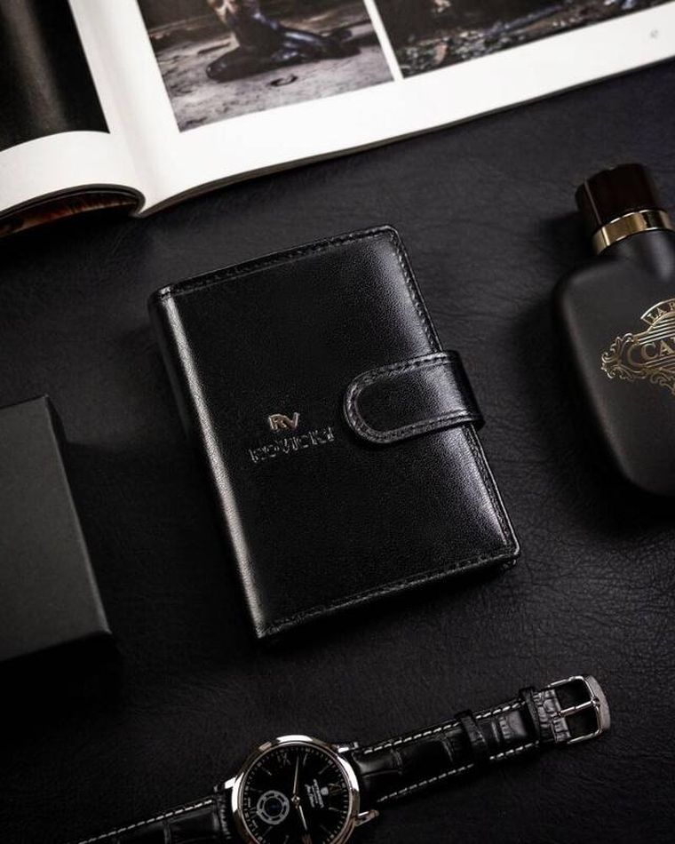 Portfel, czarny, skórzany, Rovicky