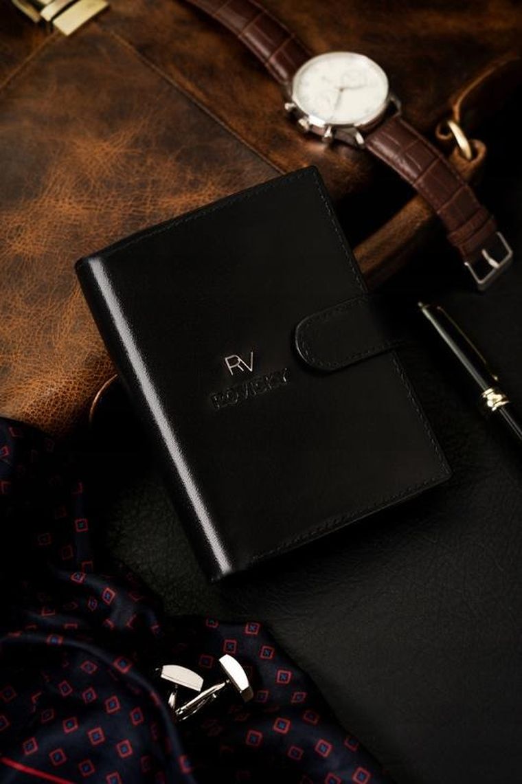 Portfel, czarny, skórzany, Rovicky