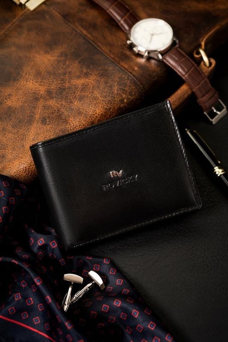 Portfel, czarny, skórzany, Rovicky