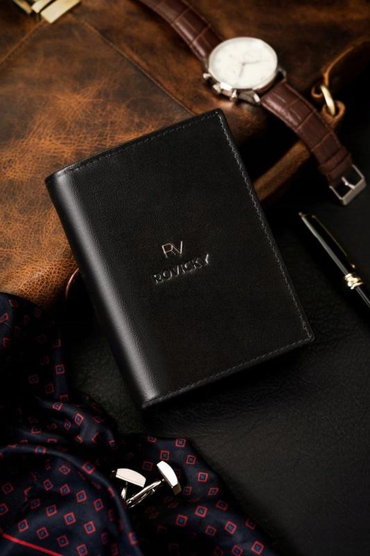 Portfel, czarny, skórzany, Rovicky