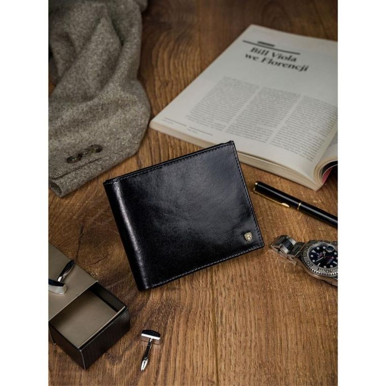 Portfel, czarny, skórzany, Rovicky