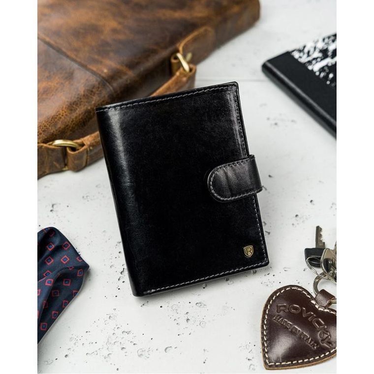Portfel, czarny, skórzany, Rovicky