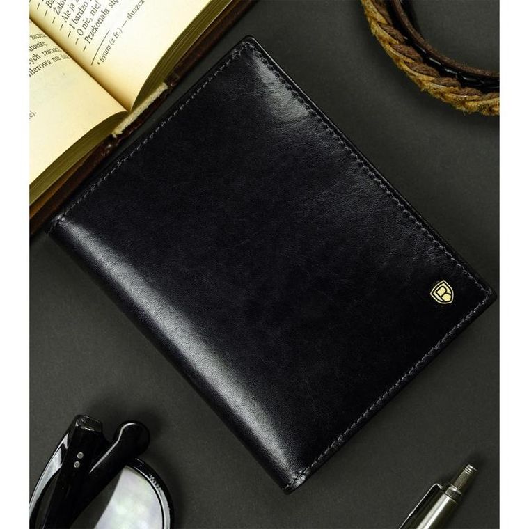 Portfel, czarny, skórzany, Rovicky