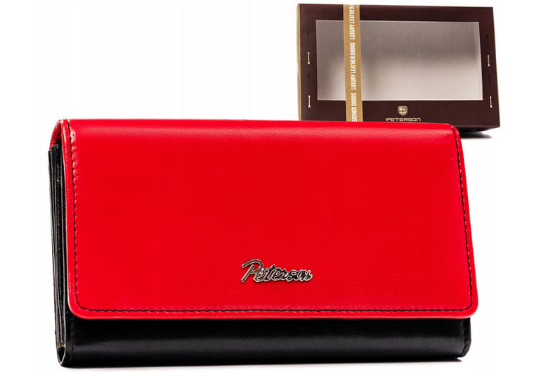 Portfel, czerwono-czarny, skórzany, Peterson