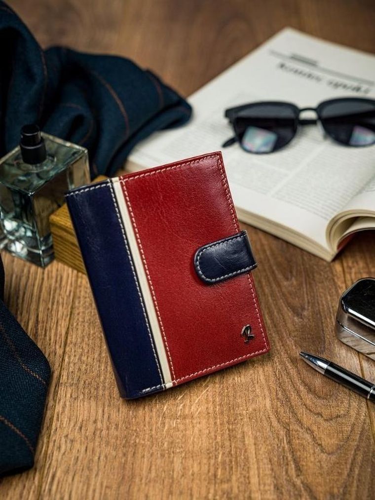 Portfel, czerwono-granatowy, skórzany, RFID, Rovicky