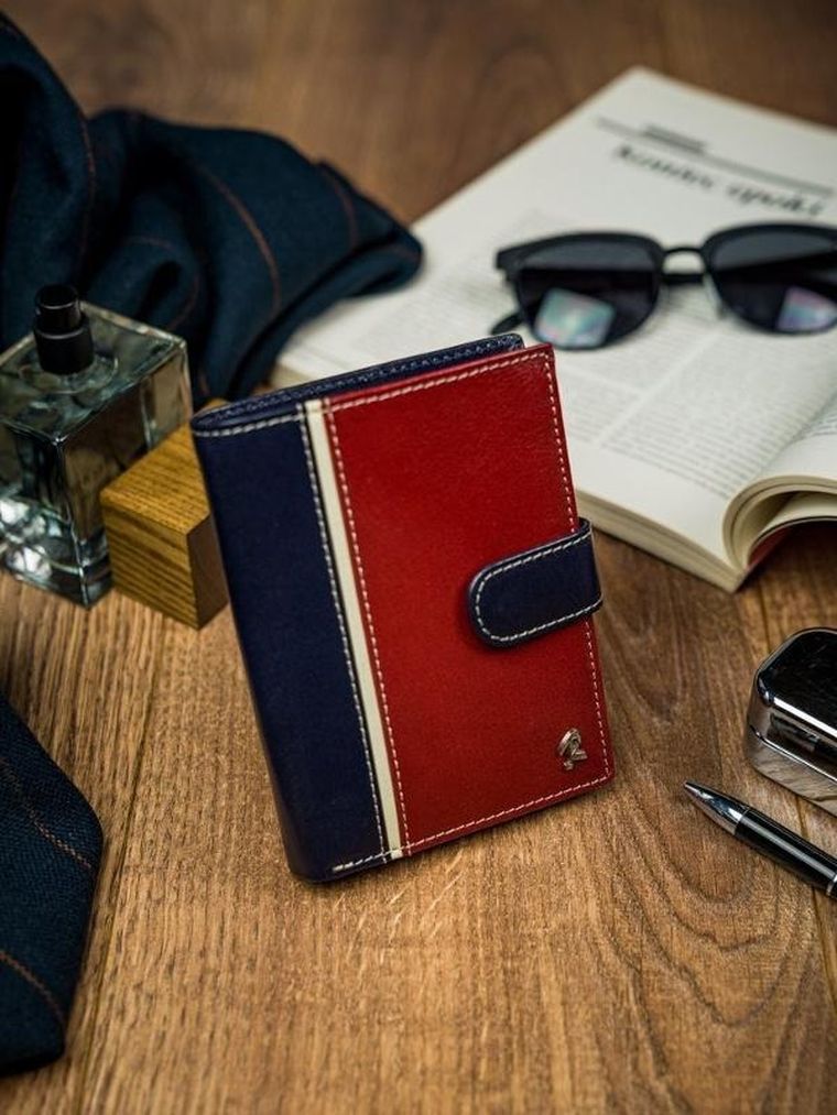 Portfel, czerwono-granatowy, skórzany, RFID, Rovicky
