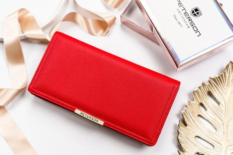 Portfel, czerwony, skóra ekologiczna, Peterson