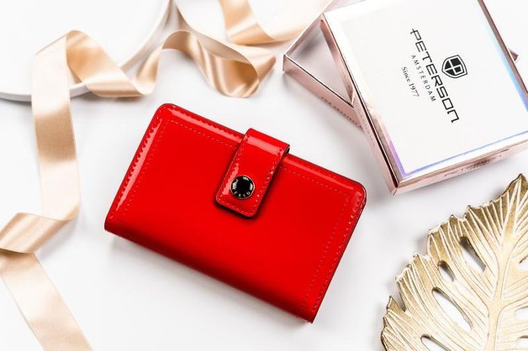 Portfel, czerwony, skóra ekologiczna, Peterson