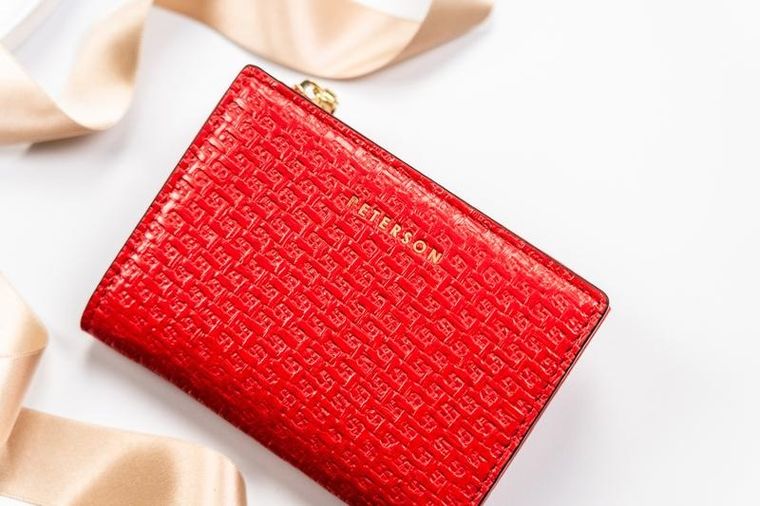 Portfel, czerwony, skóra ekologiczna, Peterson