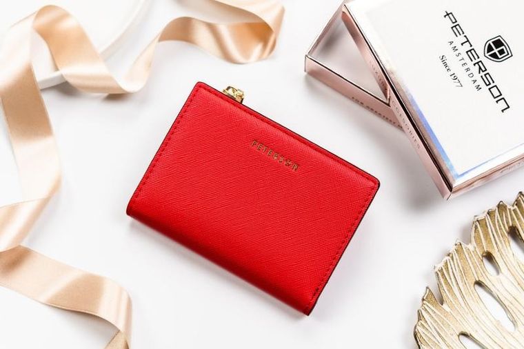 Portfel, czerwony, skóra ekologiczna, Peterson