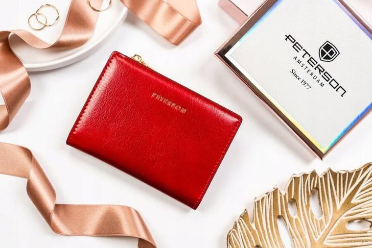 Portfel, czerwony, skóra ekologiczna, Peterson