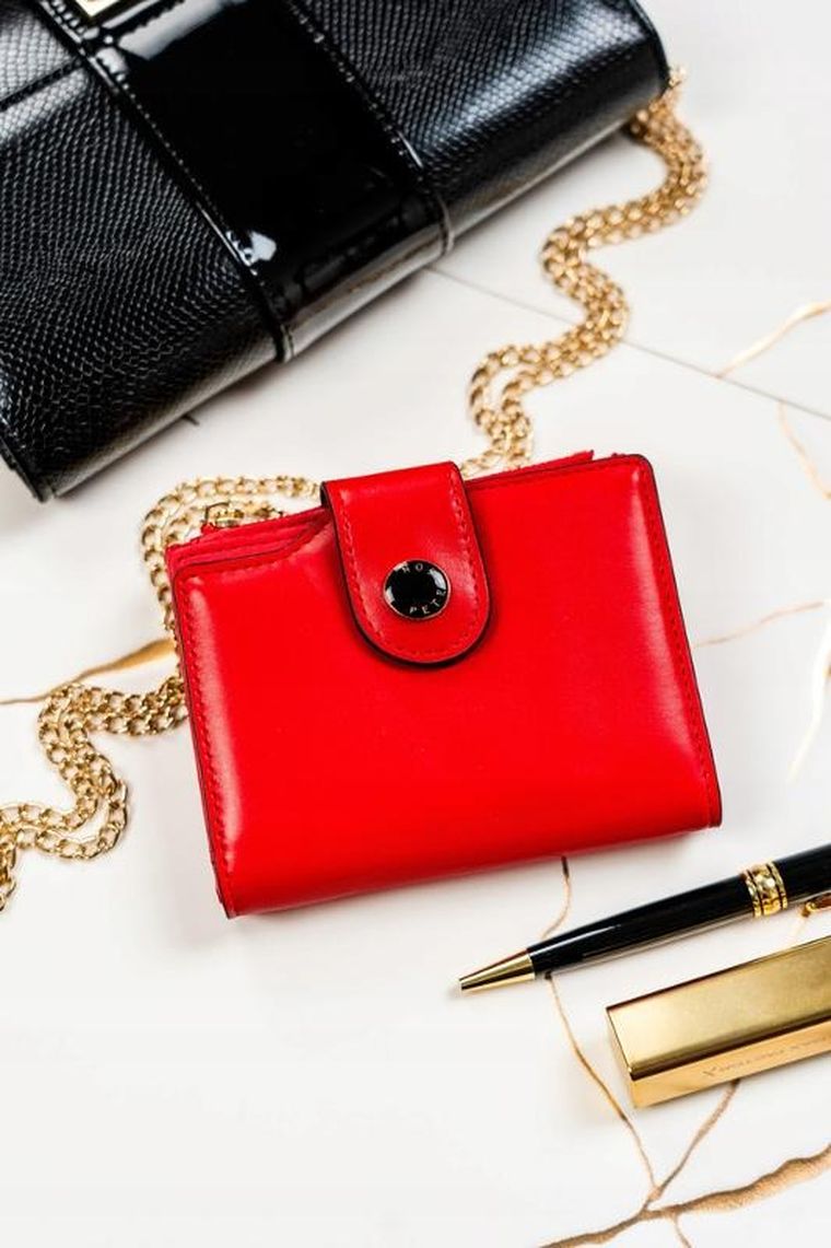 Portfel, czerwony, skóra ekologiczna, Peterson