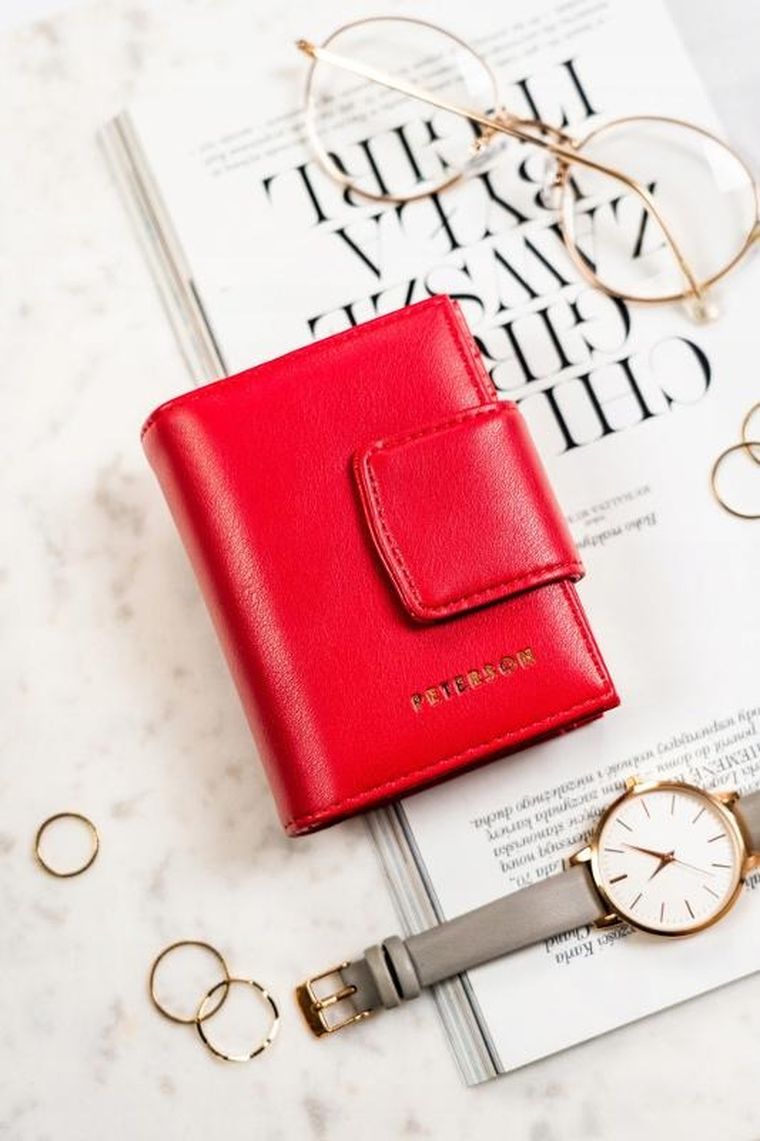 Portfel, czerwony, skóra ekologiczna, Peterson