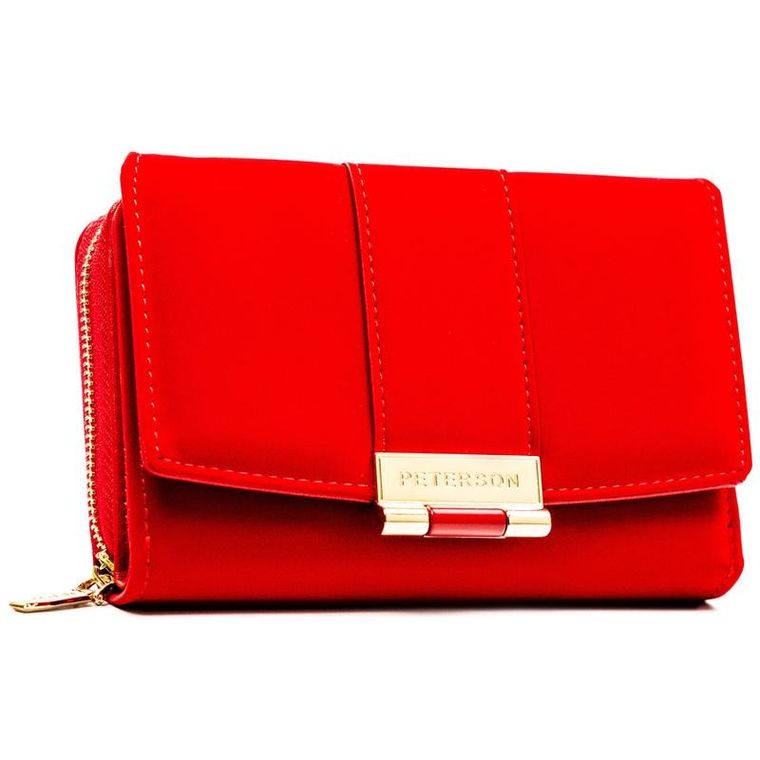 Portfel, czerwony, skóra ekologiczna, Peterson