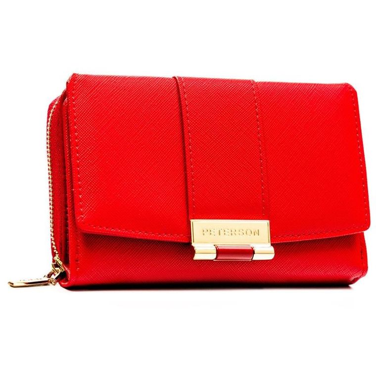 Portfel, czerwony, skóra ekologiczna, Peterson
