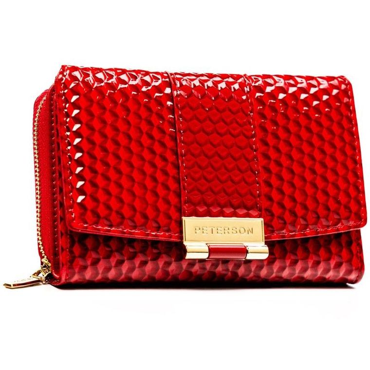Portfel, czerwony, skóra ekologiczna, Peterson