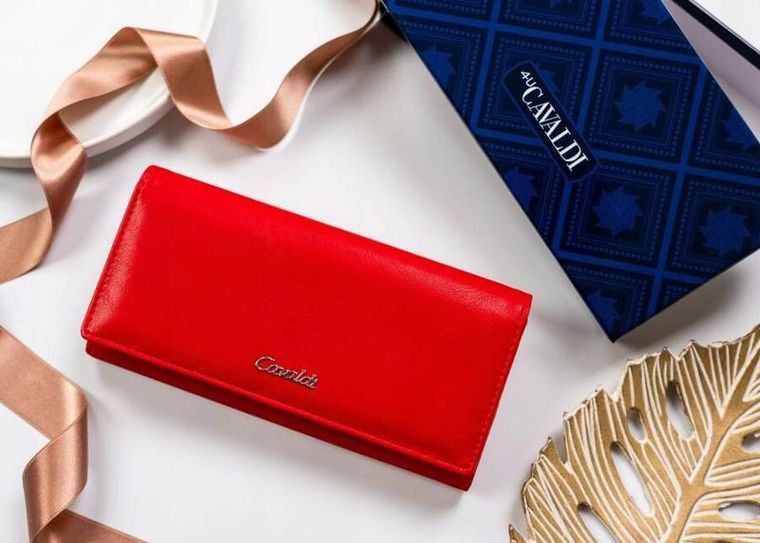 Portfel, czerwony, skóra ekologiczna, RFID, Cavaldi