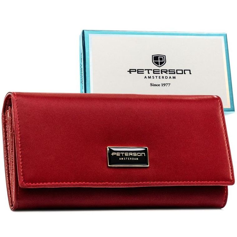 Portfel, czerwony, skóra naturalna i ekologiczna, Peterson