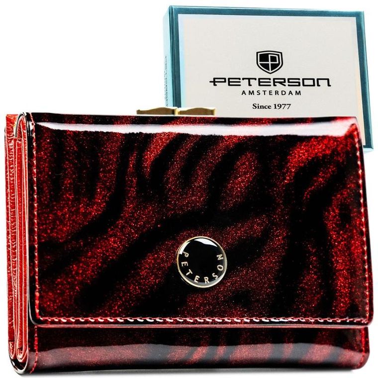 Portfel, czerwony, skóra naturalna i ekologiczna, Peterson