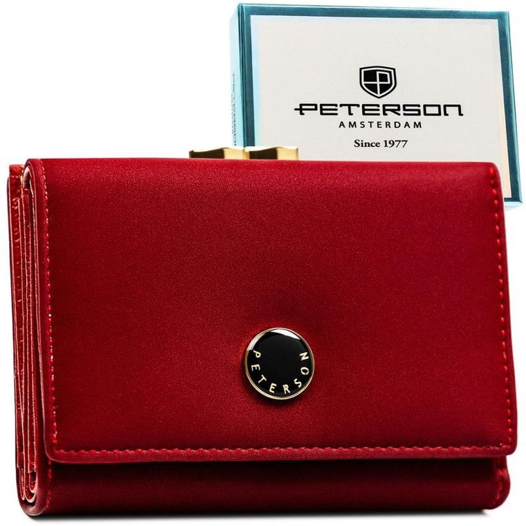 Portfel, czerwony, skóra naturalna i ekologiczna, Peterson