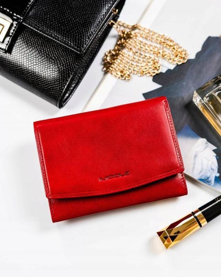 Portfel, czerwony, skórzany, Nicole