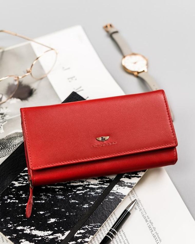 Portfel, czerwony, skórzany, Peterson