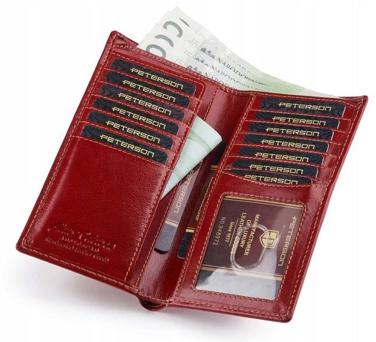 Portfel, czerwony, skórzany, Peterson