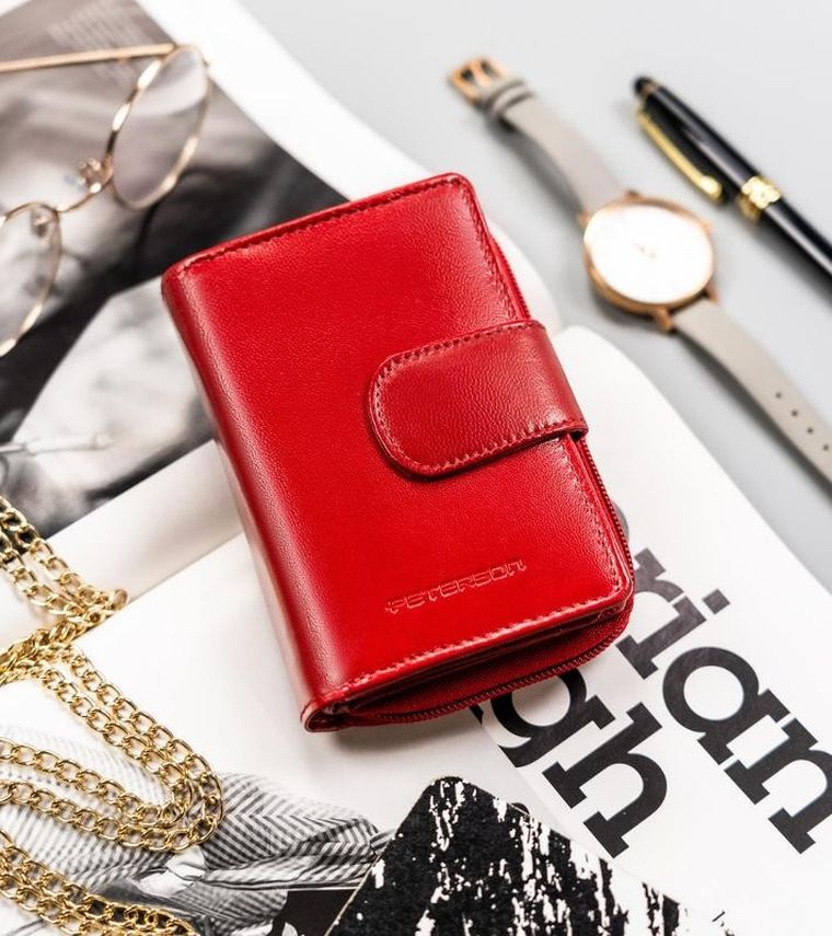 Portfel, czerwony, skórzany, Peterson