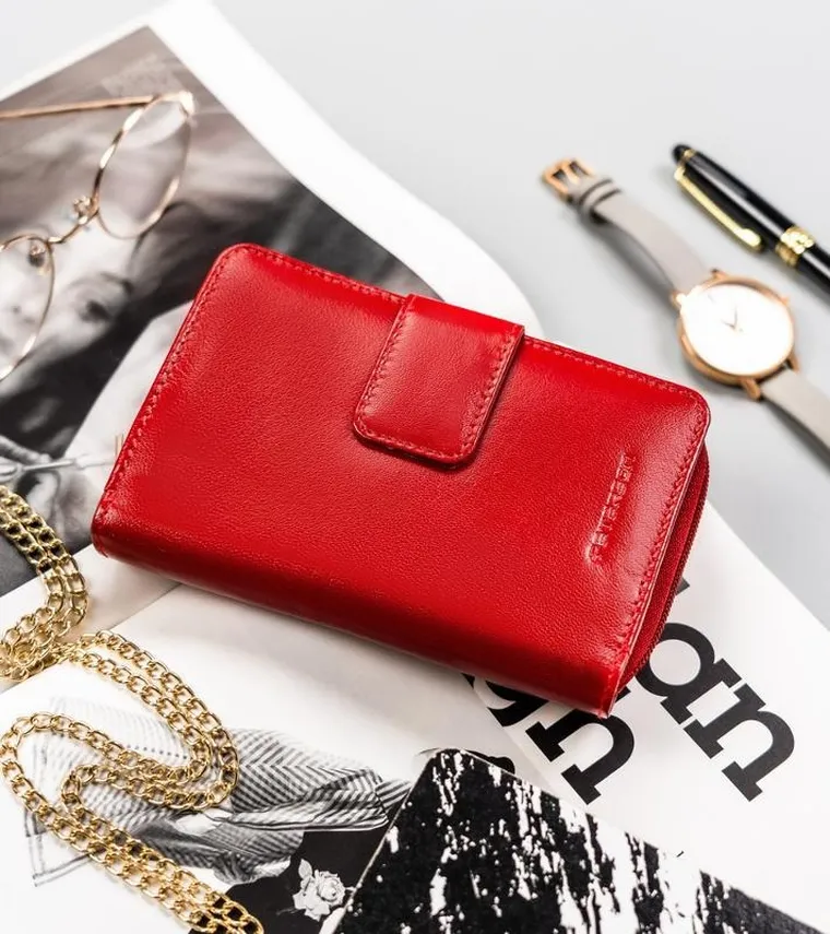 Portfel, czerwony, skórzany, Peterson